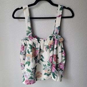 Tach Clothing Lara Floral Linen Blend Crop Tank Size XLarge In Cream Floral NWT